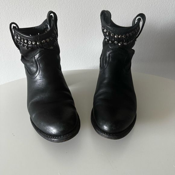 Frye Black Leather Studded Low Cowboy Boots - Picture 1 of 10
